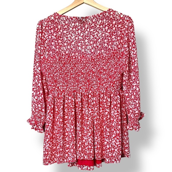 TORRID Babydoll Chiffon Smocked Top Floral Ditsy Print 3/4 Sleeves Partly Lined - Picture 4 of 9